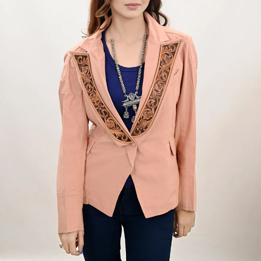 American Darling Genuine Leather Hand Tooled Carved Women Blazer Dress Jacket | Vintage 1