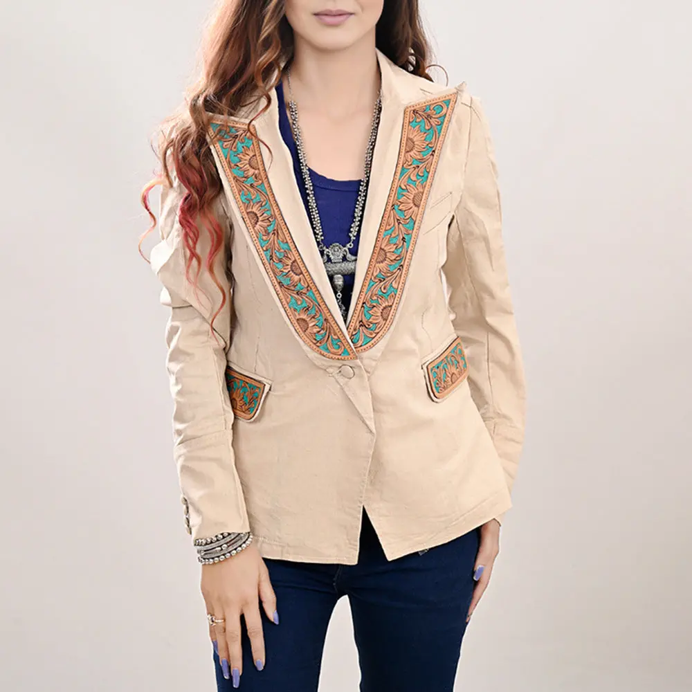 American Darling Genuine Leather Hand Tooled Carved Women Blazer Dress Jacket Ladies Girl | Vintage 1