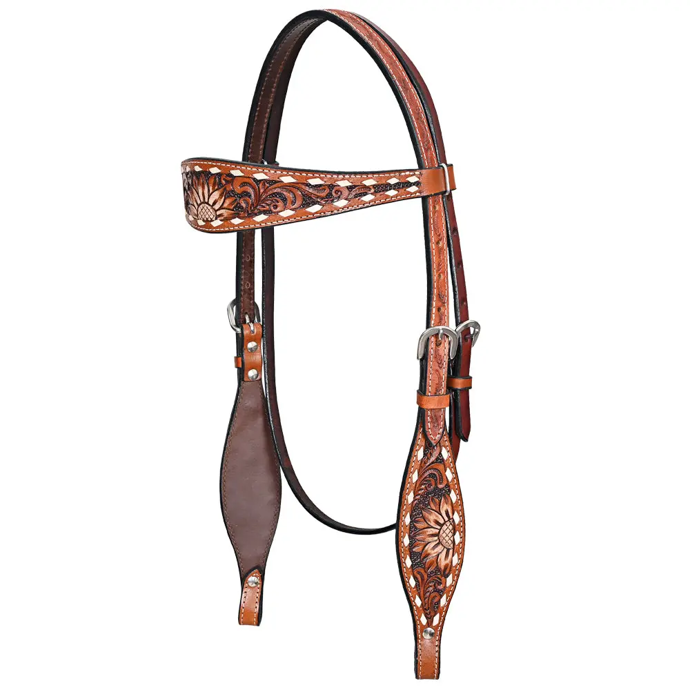 Comfytack Sunflower Hand Painted Horse Western Leather Headstall Brown 1