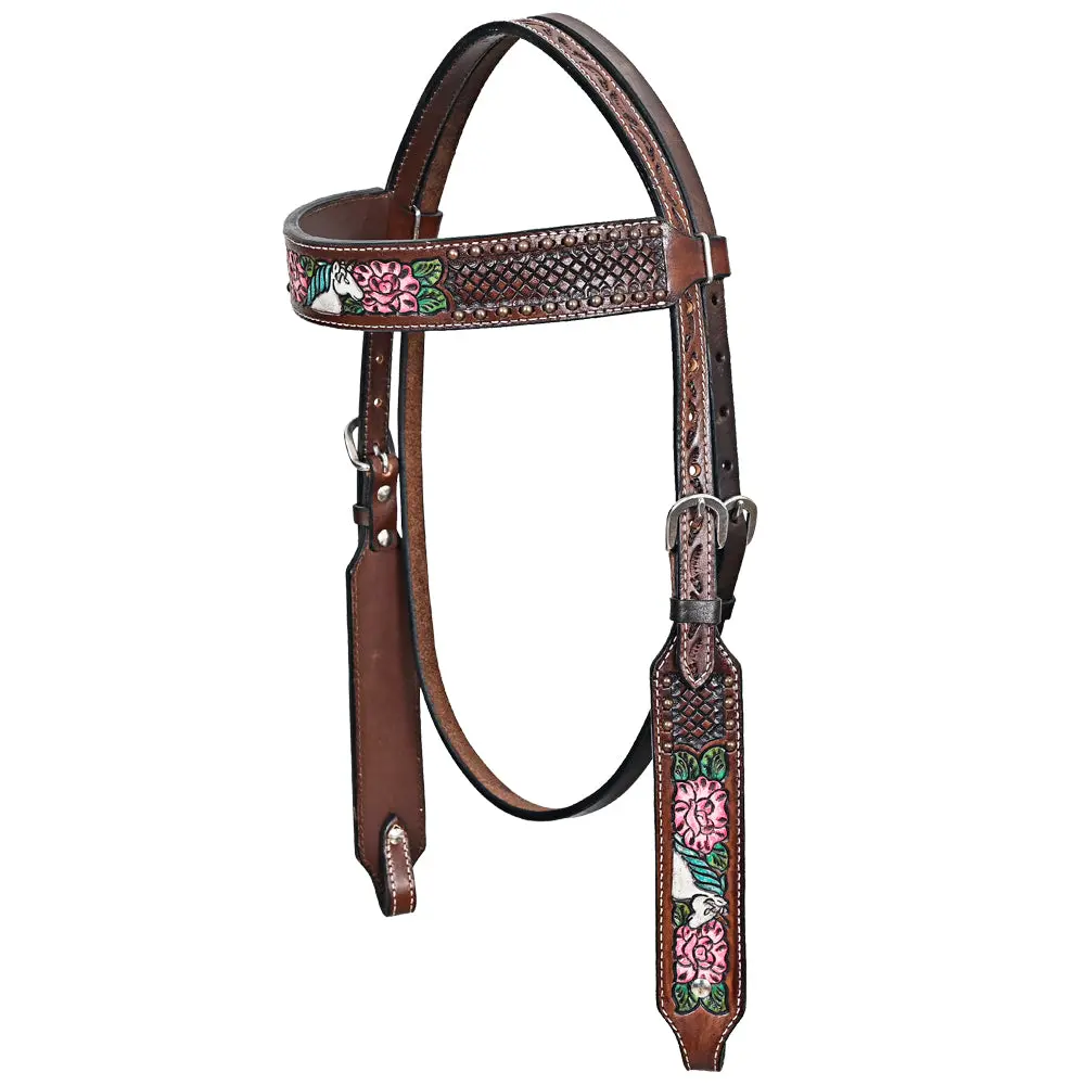 Belle Unicorn Floral Horse Western Leather Headstall Brown Comfytack By Hilason 1