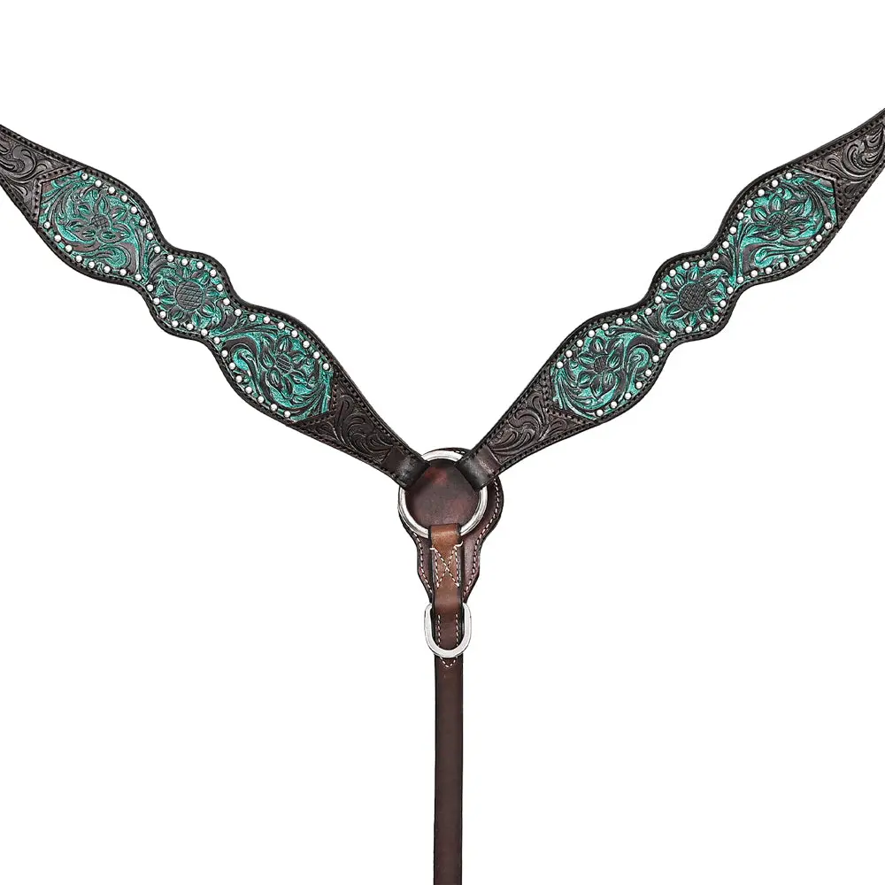 Hilason Western Horse Floral Headstall Breast Collar Set American Leather Brown | Tack For Horses 2