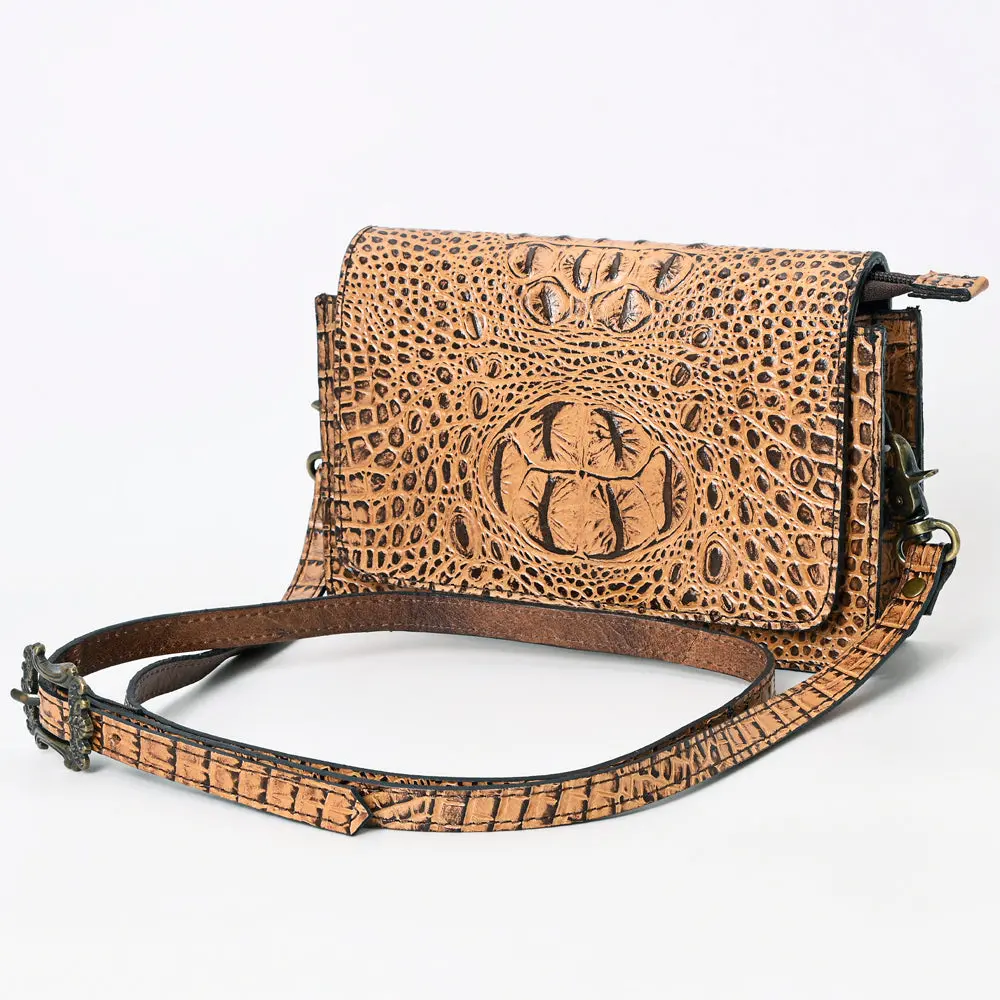 American Darling Western Crossbody Bag Crocodile Embossed Genuine Leather Slim Shoulder Purse 6.5In (H) X 11In (W) X 2.5In (D) 1