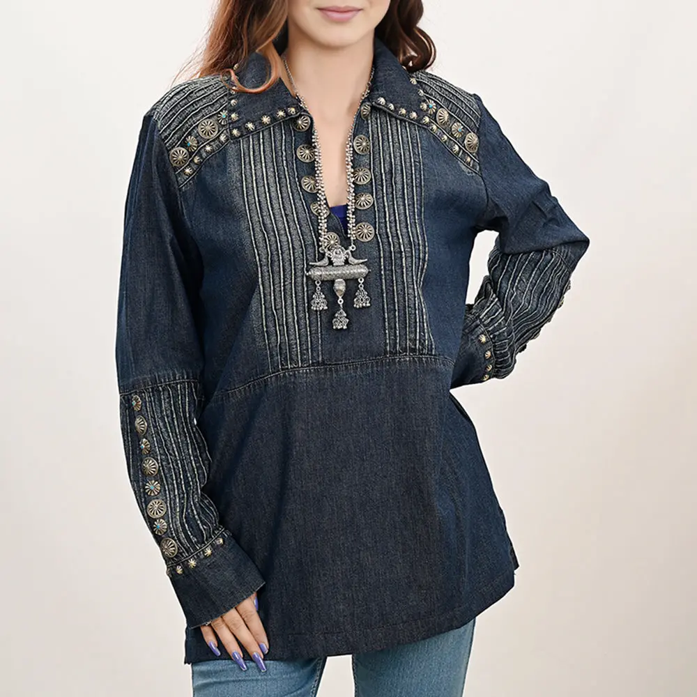 American Darling Addr001 100% Cotton Denim Women Shirt Jacket Dress Ladies Girl Top 1