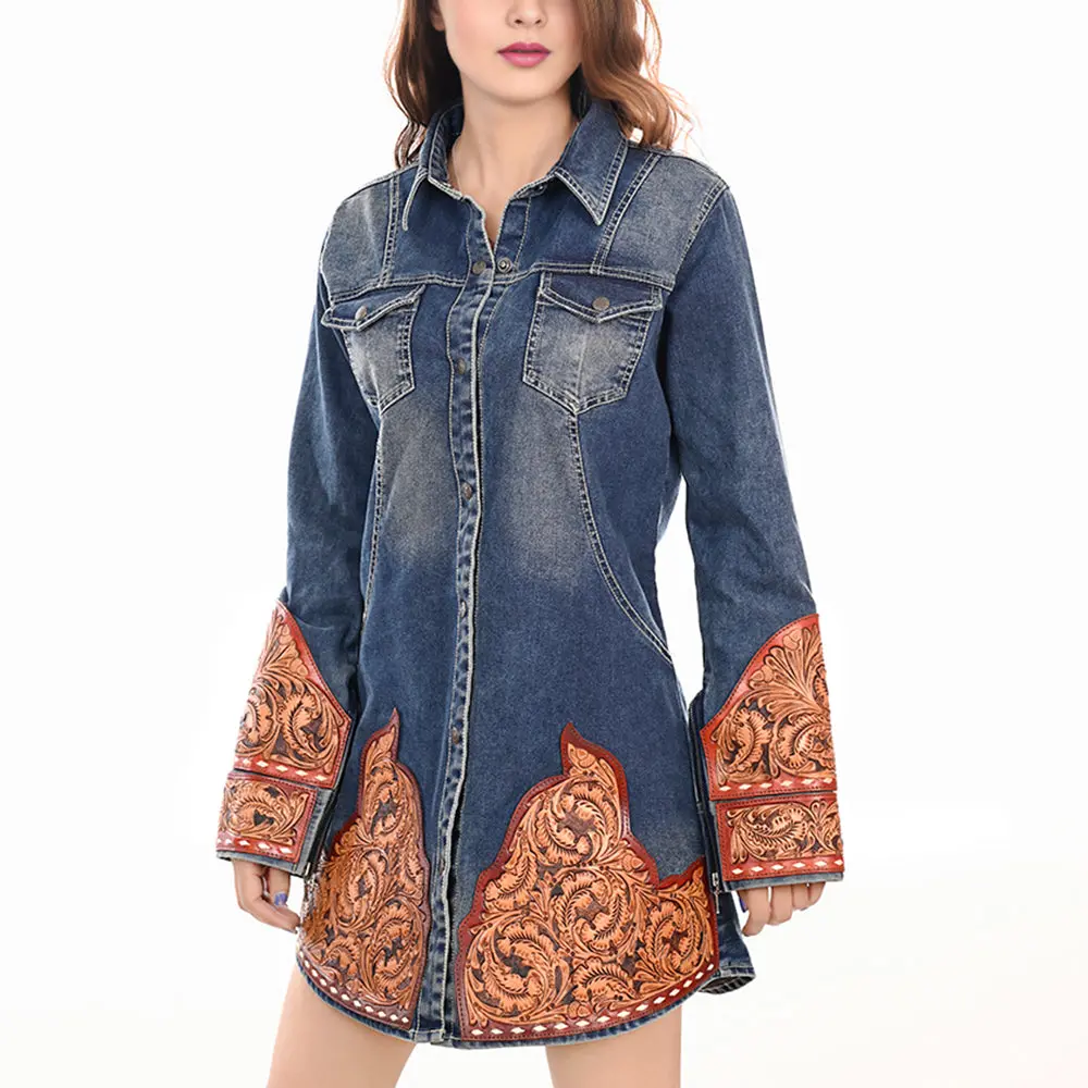 American Darling 100% Cotton Denim Women's Shirt Jacket Dress Ladies Girl Top 1