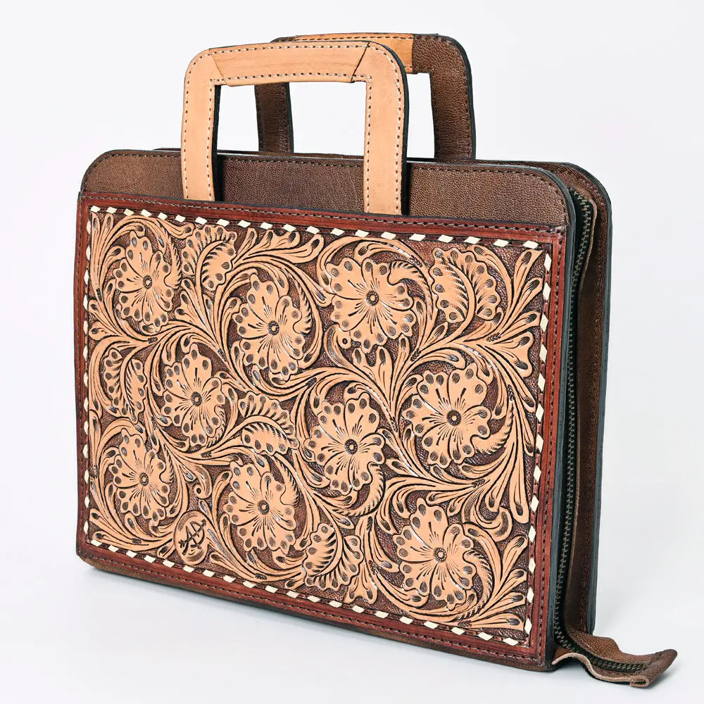 American Darling Western Briefcase Bag Hand Tooled Floral Carved Genuine Leather Office Organizer 10.5In (H) X 13In (W) X 1.5In (D) 1