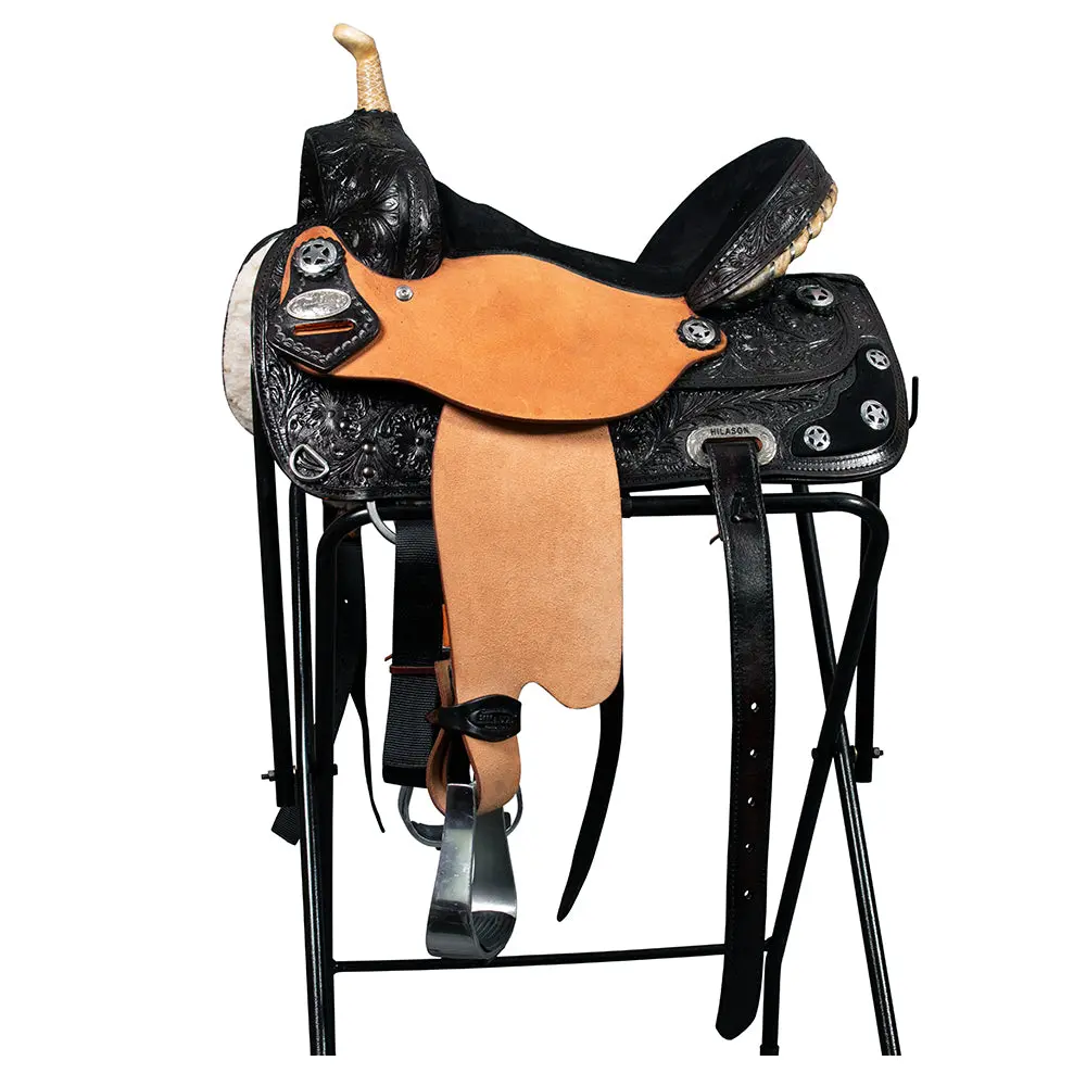 14 In Hilason Western Horse Treeless Trail Barrel American Leather Saddle Black 1