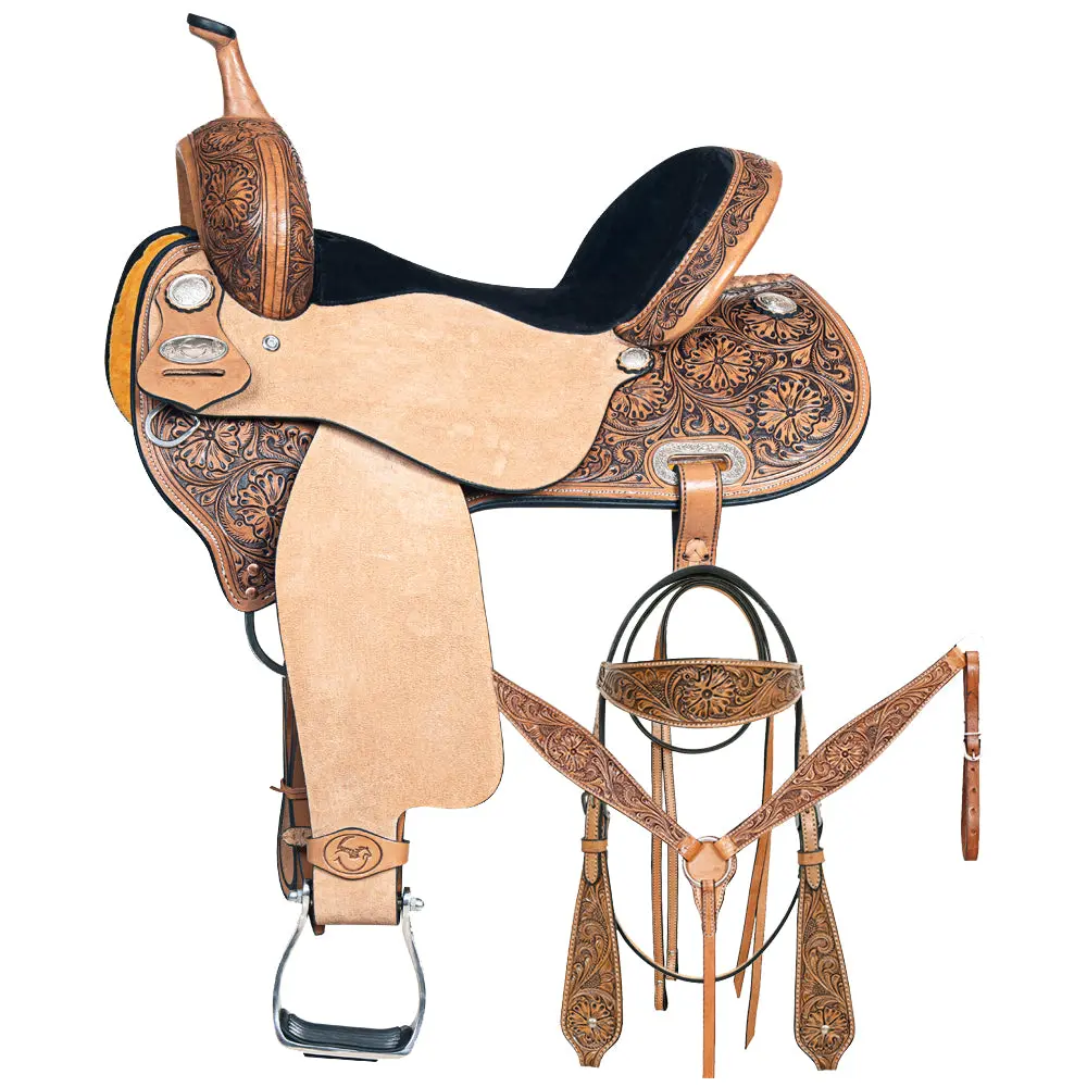 Comfytack Western Horse Wade Saddle American Leather Ranch Roping With Reins Tan 16 In 1