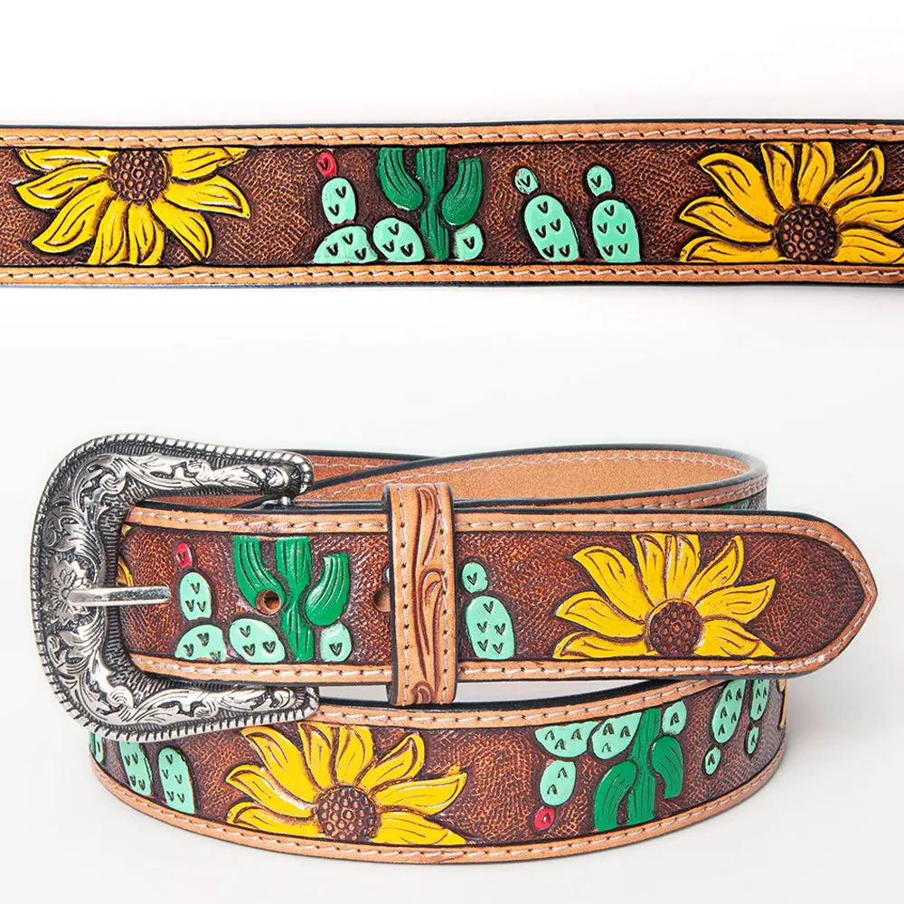 American Darling Beautifully Hand Tooled Tan Genuine Leather Belt Men And Women Western With Removable Buckle 7