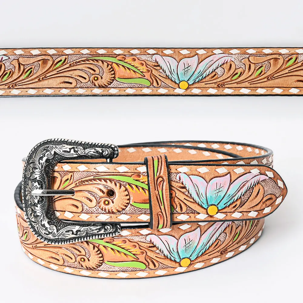 American Darling Beautifully Hand Tooled Tan Genuine Leather Belt Men And Women Western With Removable Buckle 4