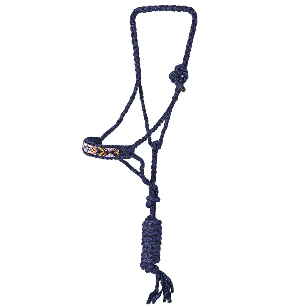 Hilason Braided Nylon Rope Halter Beaded Noseband With Lead Rope Halter For Horses 1