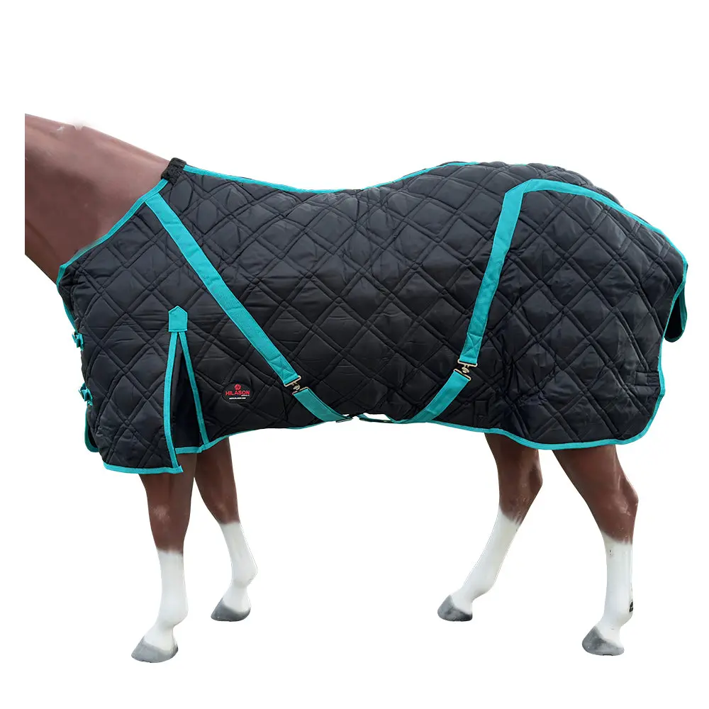 Hilason Premium 420D Heavy-Weight Quilted Stable Blanket (Black With Turquoise) 1