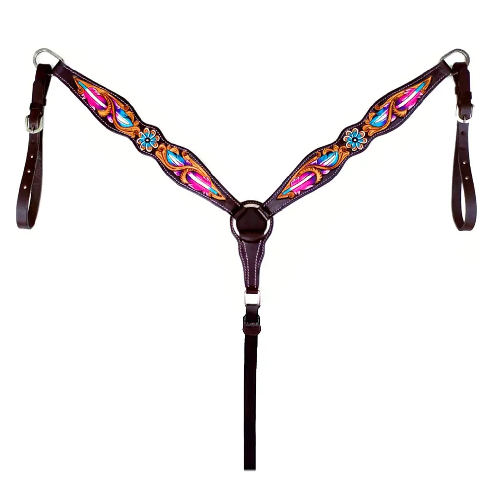 Hilason Western Horse Floral Hand Painted Genuine Leather Breast Collar Dark Brown | For Horses 1