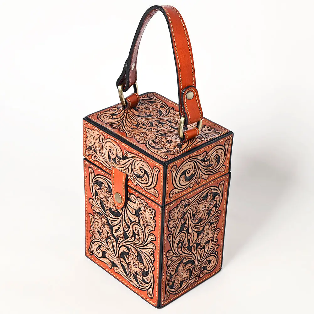 American Darling Hand Tooled Floral Carved Leather Jewelry Case Vegetable-Tanned Genuine Leather Western Accessory With Ykk Zipper 1