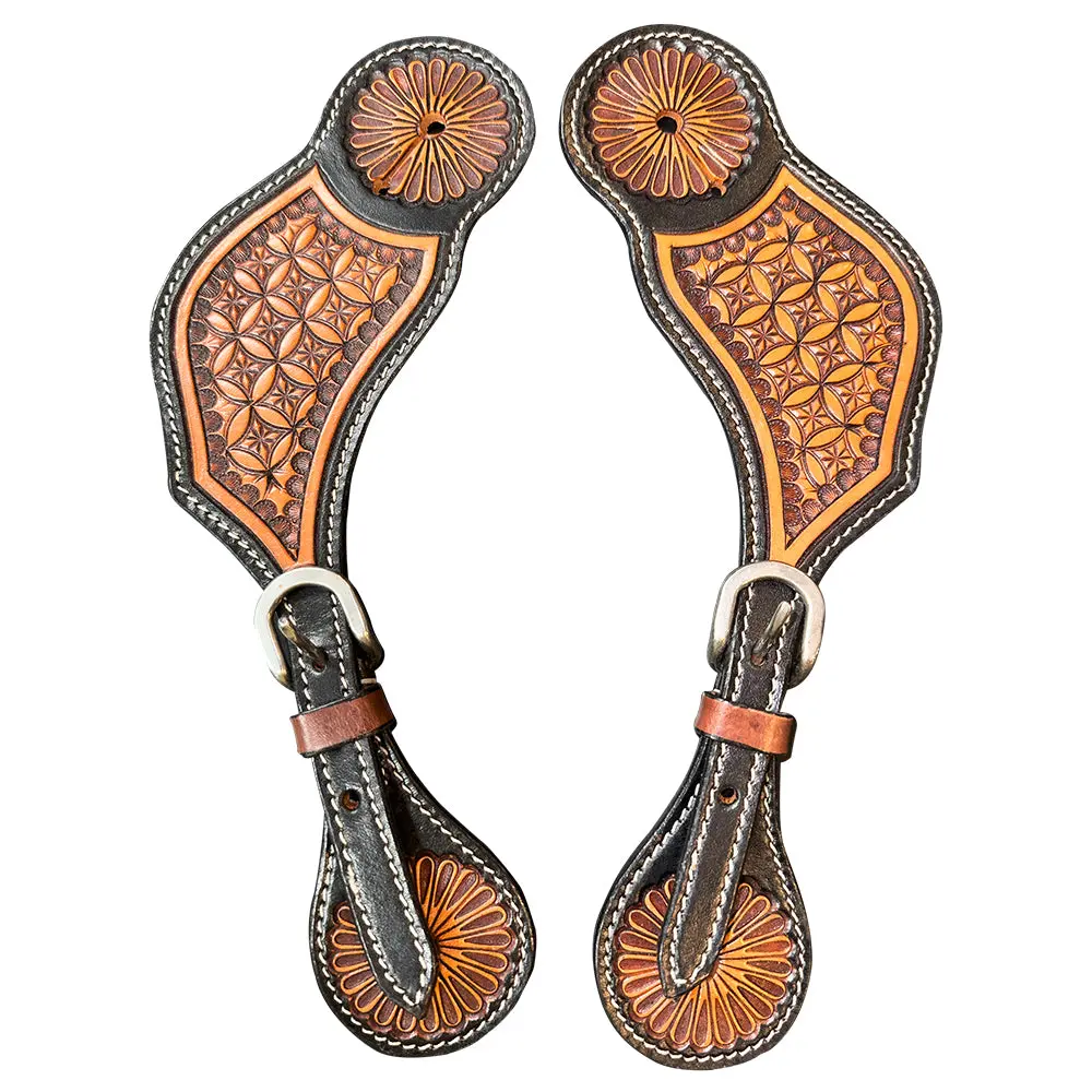 Hilason Western Men & Womens Spur Straps For Horse Riding Hand Carved 1