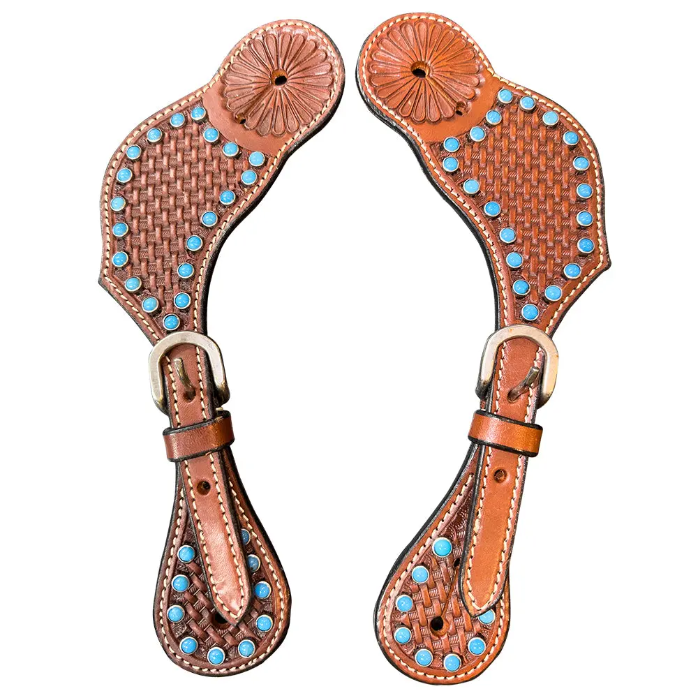 Hilason Western Unisex Spur Straps For Horse Riding Basket Turquoise Studds 1