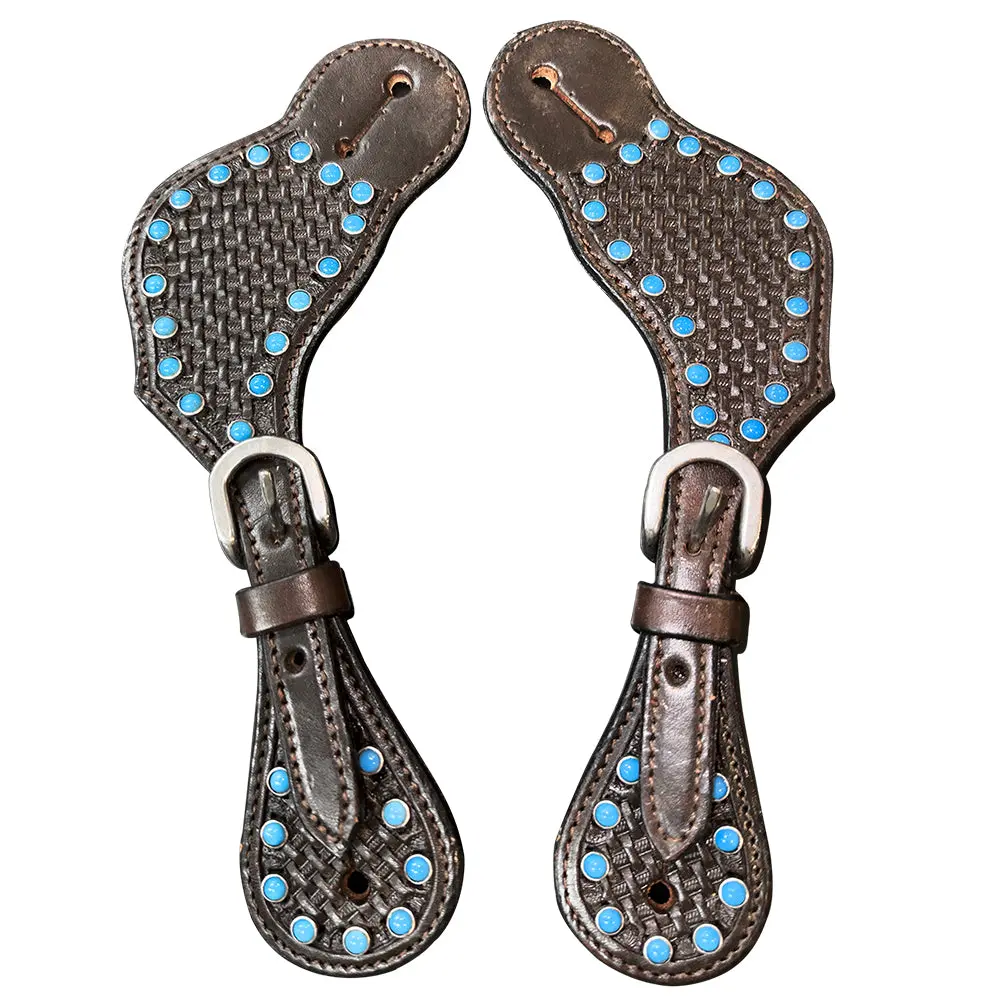 Hilason Western Unisex Spur Straps For Horse Riding Basket Turquoise Studds 1