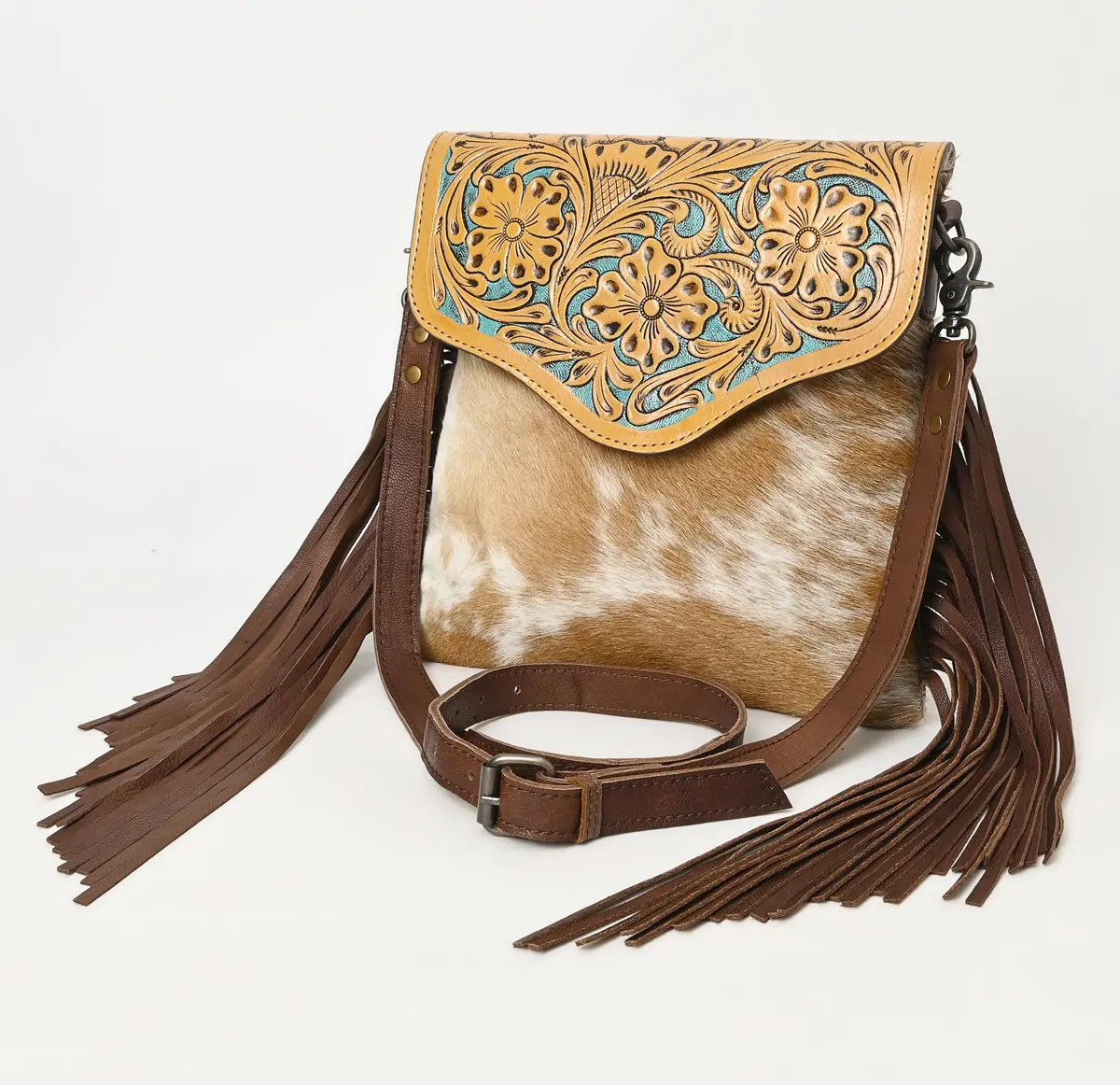 Ohlay Cross Body Hand Tooled Hair-On Genuine Leather Women Bag Western Handbag Purse | For 1