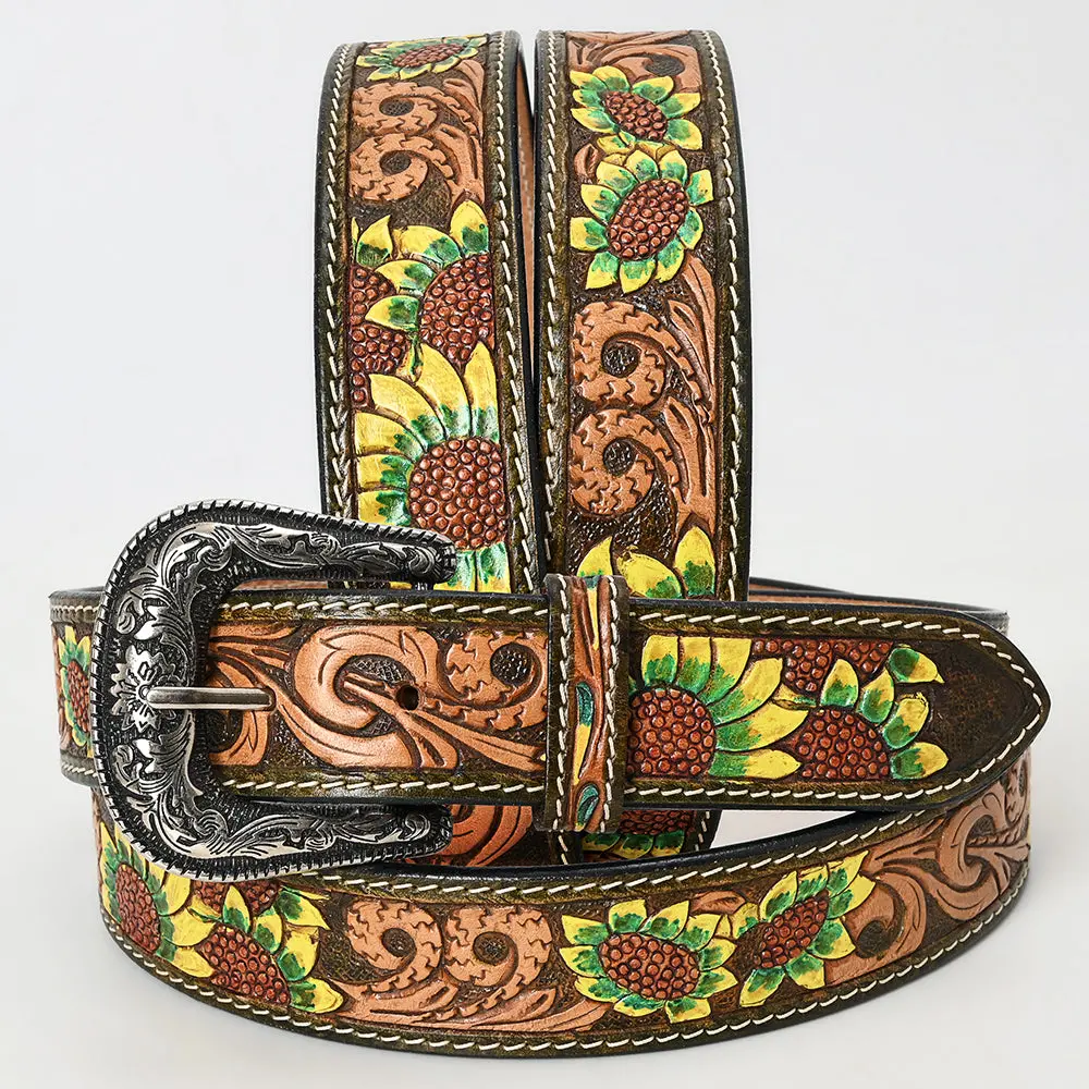 American Darling Beautifully Hand Tooled Tan Genuine Leather Belt Men And Women Western With Removable Buckle 2