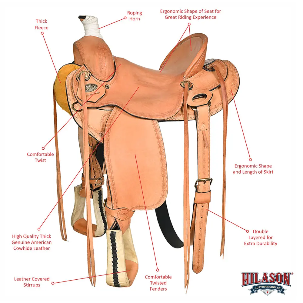 Hilason Western Horse Saddle American Leather Ranch Roping Trail Tan | Hand Tooled Wade & For Horses 2