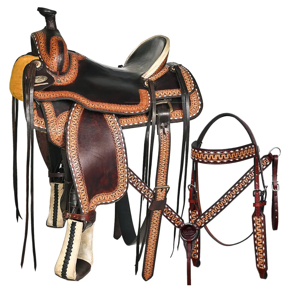 Hilason Western Horse Saddle American Leather Ranch Roping Dark Brown | Hand Tooled Wade & For Horses 1