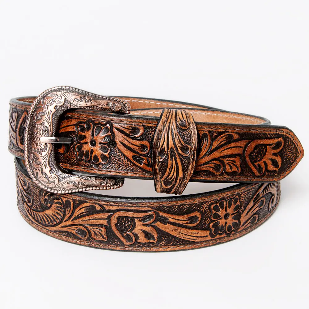 American Darling Beautifully Hand Tooled Brown Genuine Leather Belt Men And Women Western With Removable Buckle 1