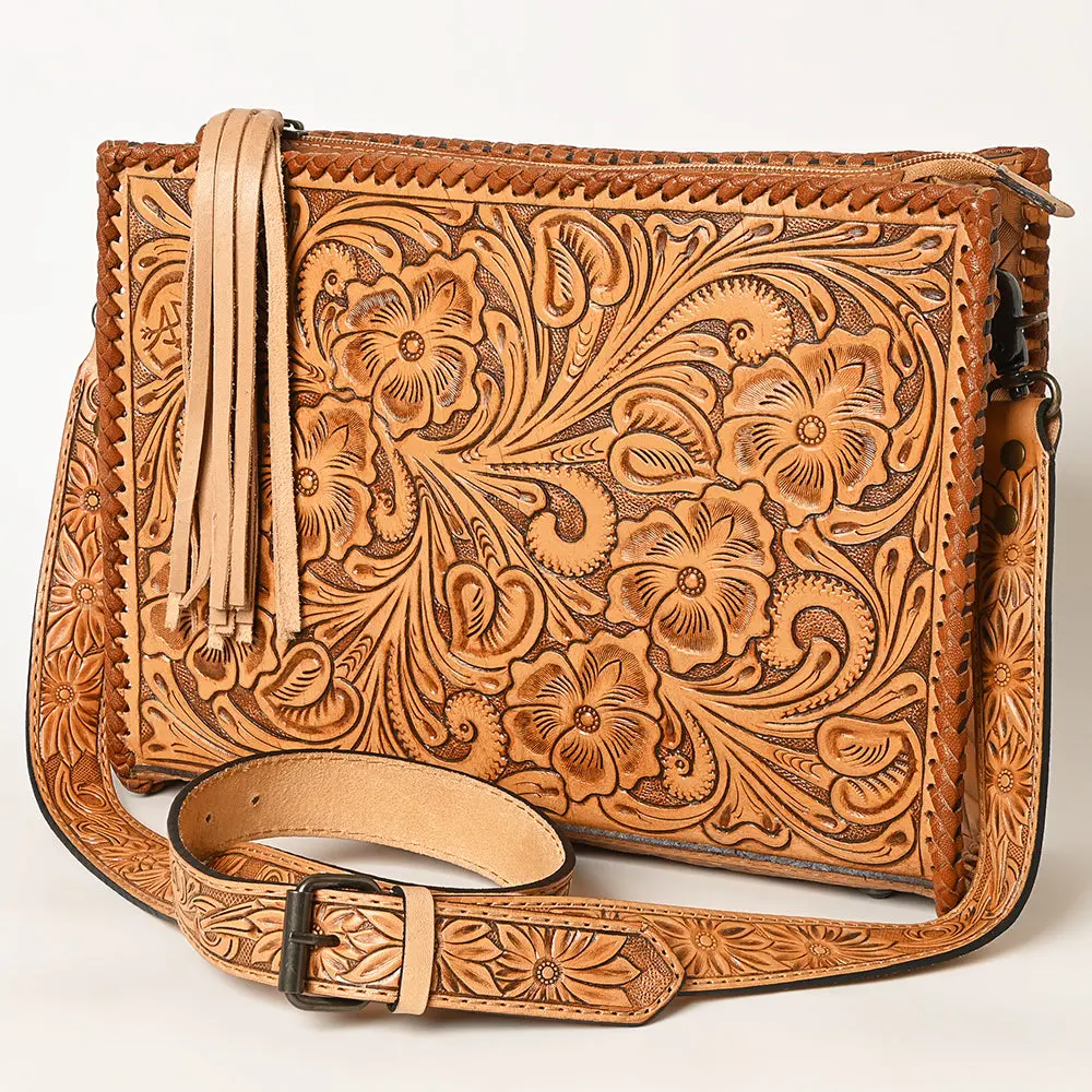 American Darling Western Hand-Tooled Leather Crossbody Bag – Genuine Floral Carved Women’S Purse With Strap And Fringe Detail 2
