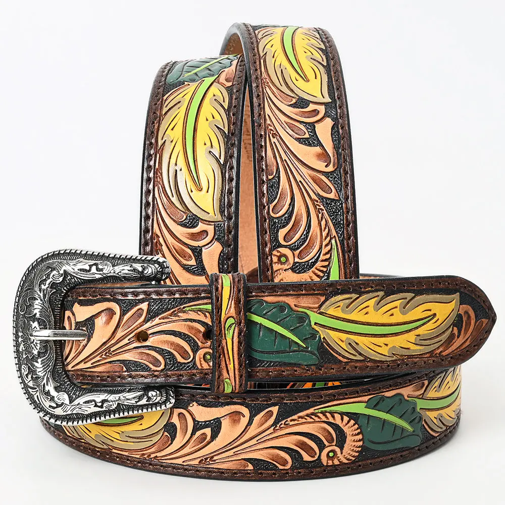 American Darling Beautifully Hand Tooled Black Genuine Leather Belt Men And Women Western With Removable Buckle 1