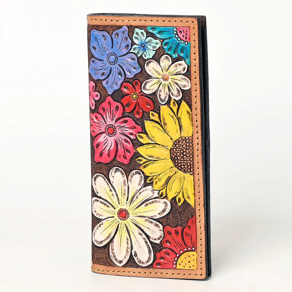 American Darling Hand Tooled Floral Carved Leather Clutch Bag Eco-Friendly Vegetable-Tanned Genuine Leather Western Wallet 1