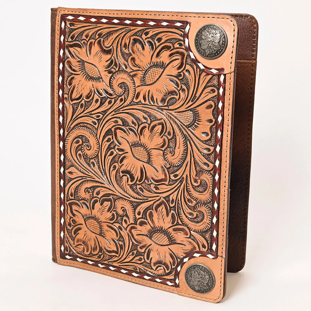 American Darling Hand-Tooled Genuine Leather Portfolio Bag – Floral Carved Western Document Holder For Work & Everyday Organization 1