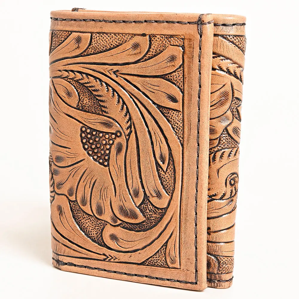 American Darling Hand-Tooled Genuine Leather Trifold Wallet – Floral Carved Western Wallet With Multiple Card Slots & Secure Storage 1