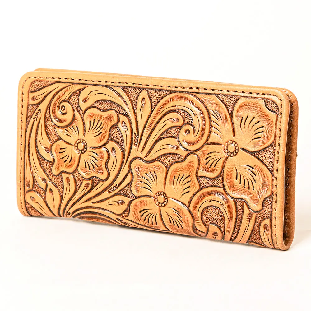 American Darling Hand-Tooled Genuine Leather Wallet Handbag – Floral Carved Western Women’S Wallet With Card Slots & Bill Compartments 8