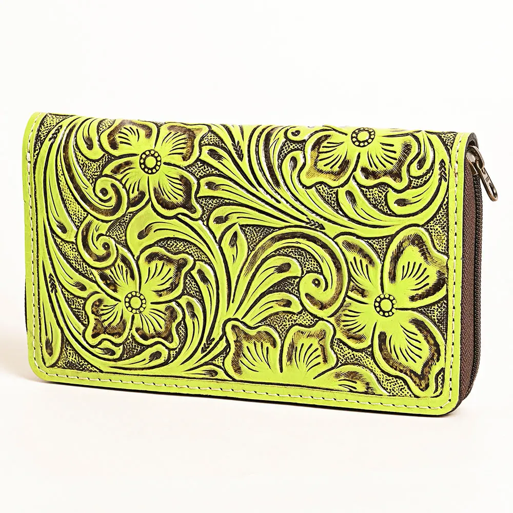 American Darling Western Tooled Wallet Handcrafted From Leather | Floral Carved Clutch With Zip Closure & Compartmentalized Interior 1