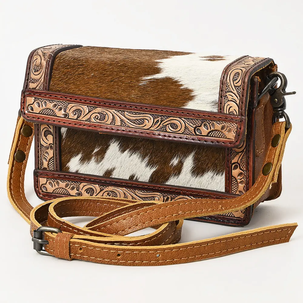 American Darling Western Leather Crossbody Bag – Genuine Hair-On Cowhide Purse With Hand-Tooled Floral Accents & Adjustable Strap 1