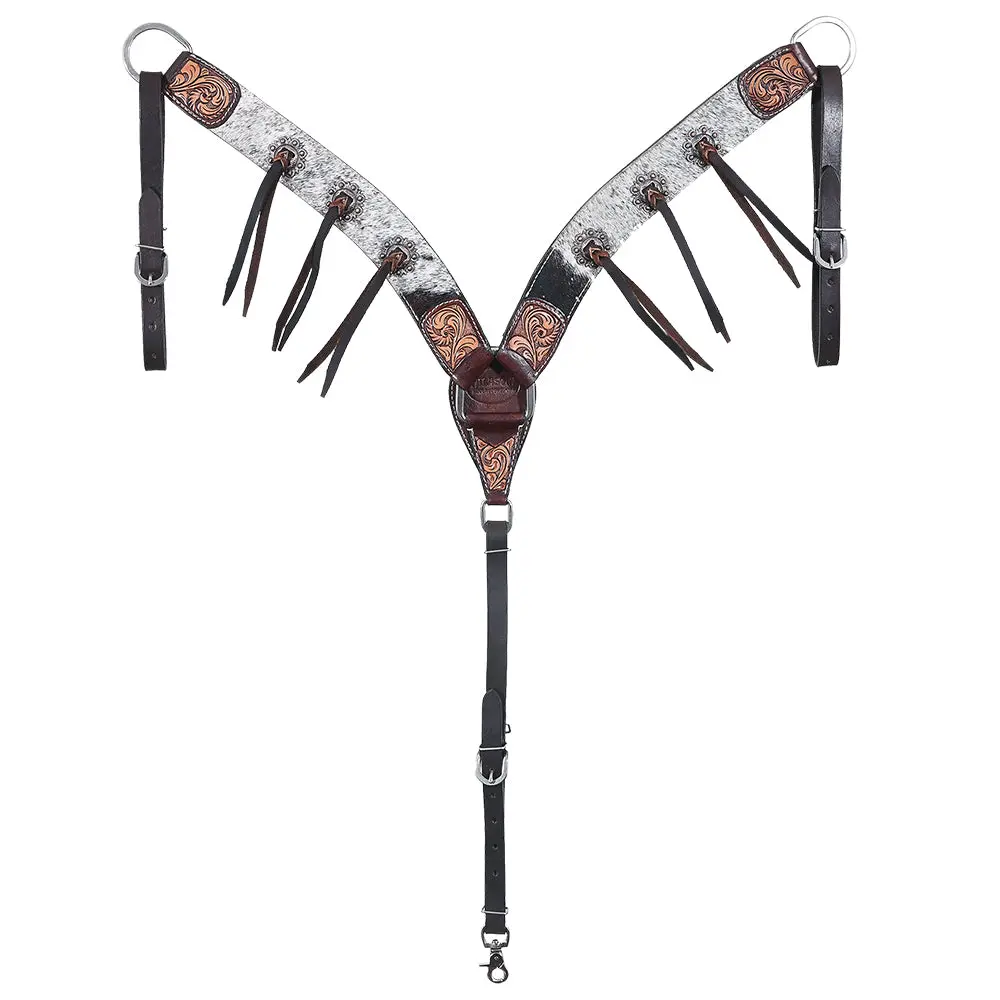 Hilason Horse Hand Carved American Hair On Leather Breast Collar Headstall Brown 1