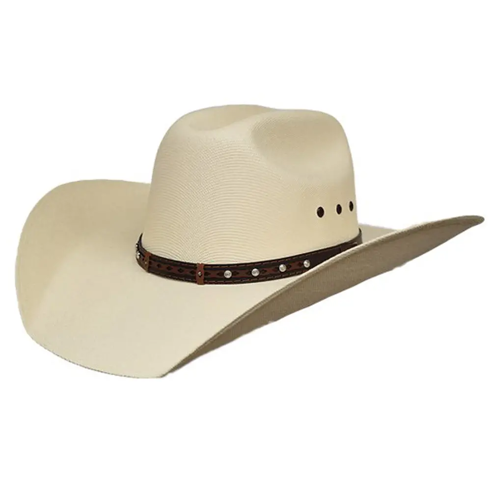 Lone Star Western American Rider Cowboy Straw Silver Studs & Leather Hatband Hat 1