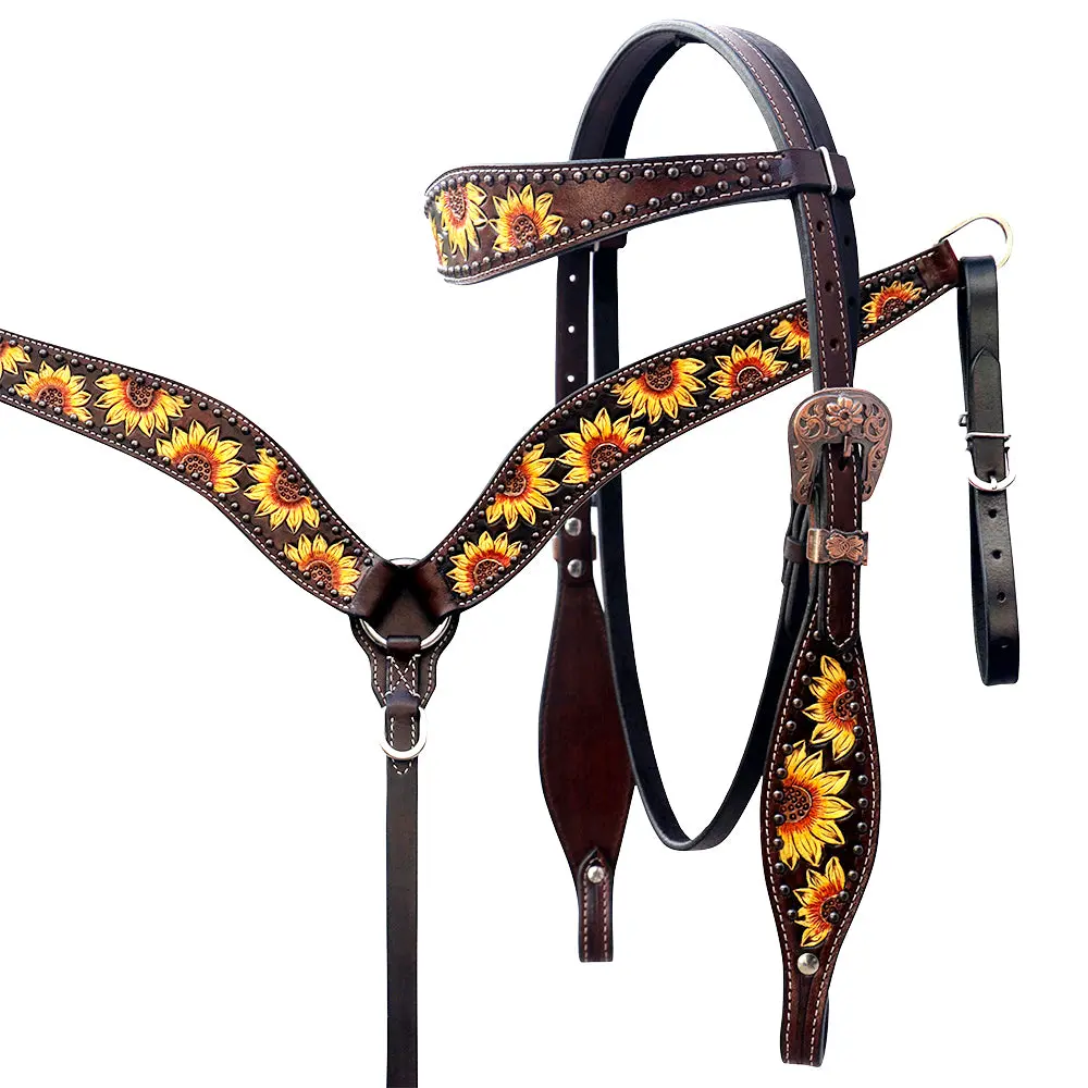 Floral Horse Western Leather Breast Collar & Headstall Comfytack By Hilason 1