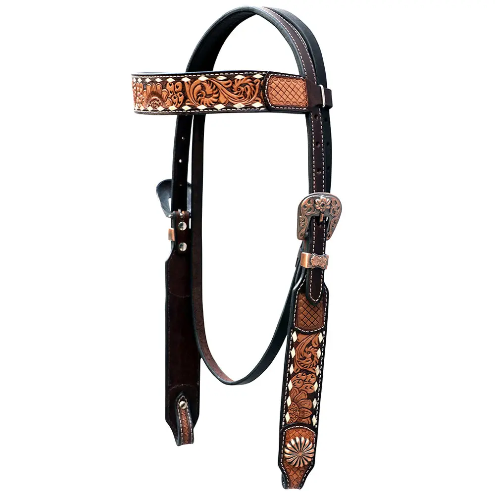Studs Floral Hand Painted Horse Western Leather Headstall Comfytack By Hilason 1