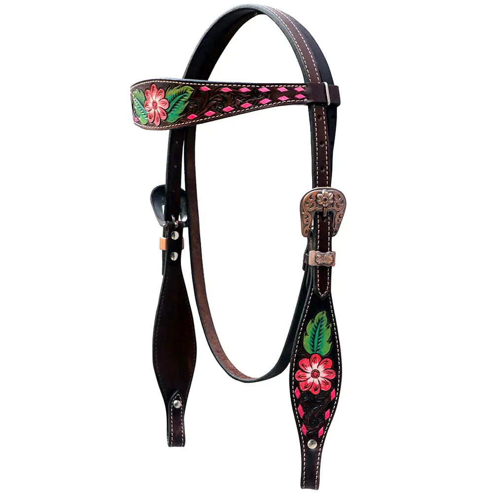 Studs Floral Hand Painted Horse Western Leather Headstall Comfytack By Hilason 1