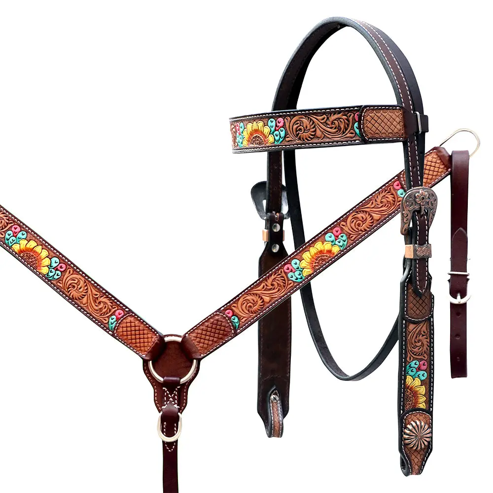 Floral Horse Western Leather Breast Collar & Headstall Comfytack By Hilason 1
