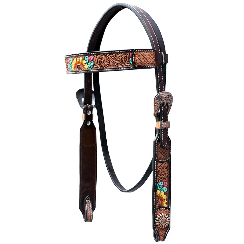 Studs Floral Hand Painted Horse Western Leather Headstall Comfytack By Hilason 1