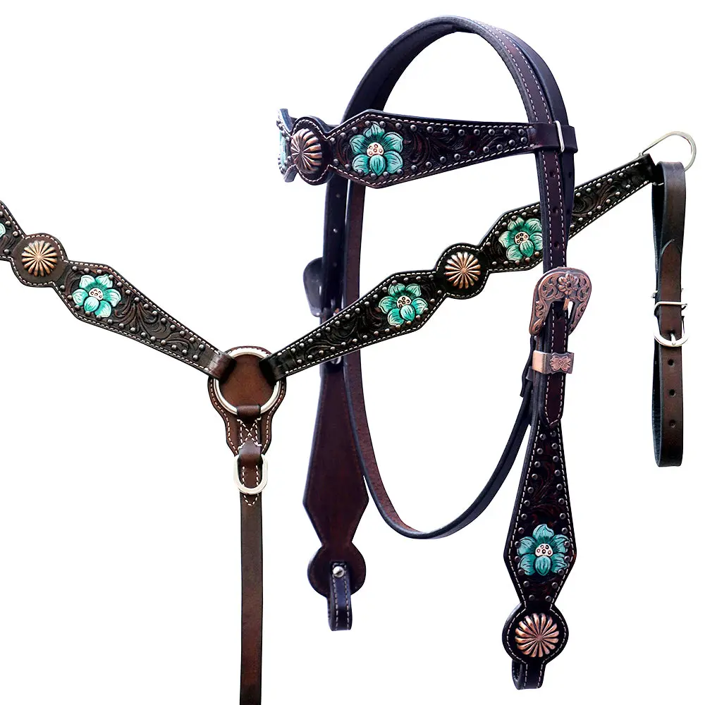 Floral Horse Western Leather Breast Collar & Headstall Comfytack By Hilason 1