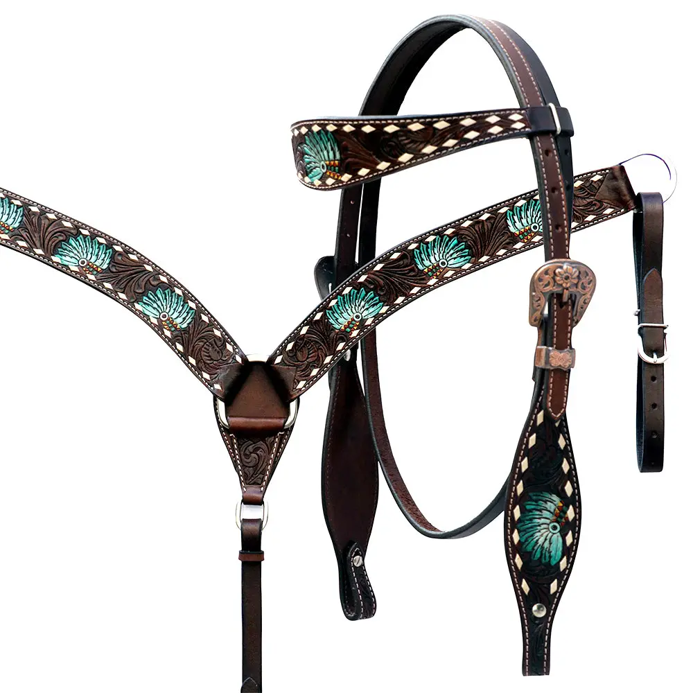 Comfytack Floral Horse Western Leather Breast Collar & Headstall 1