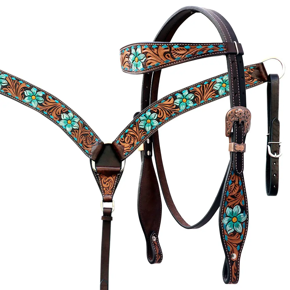 Floral Horse Western Leather Breast Collar & Headstall Comfytack By Hilason 1