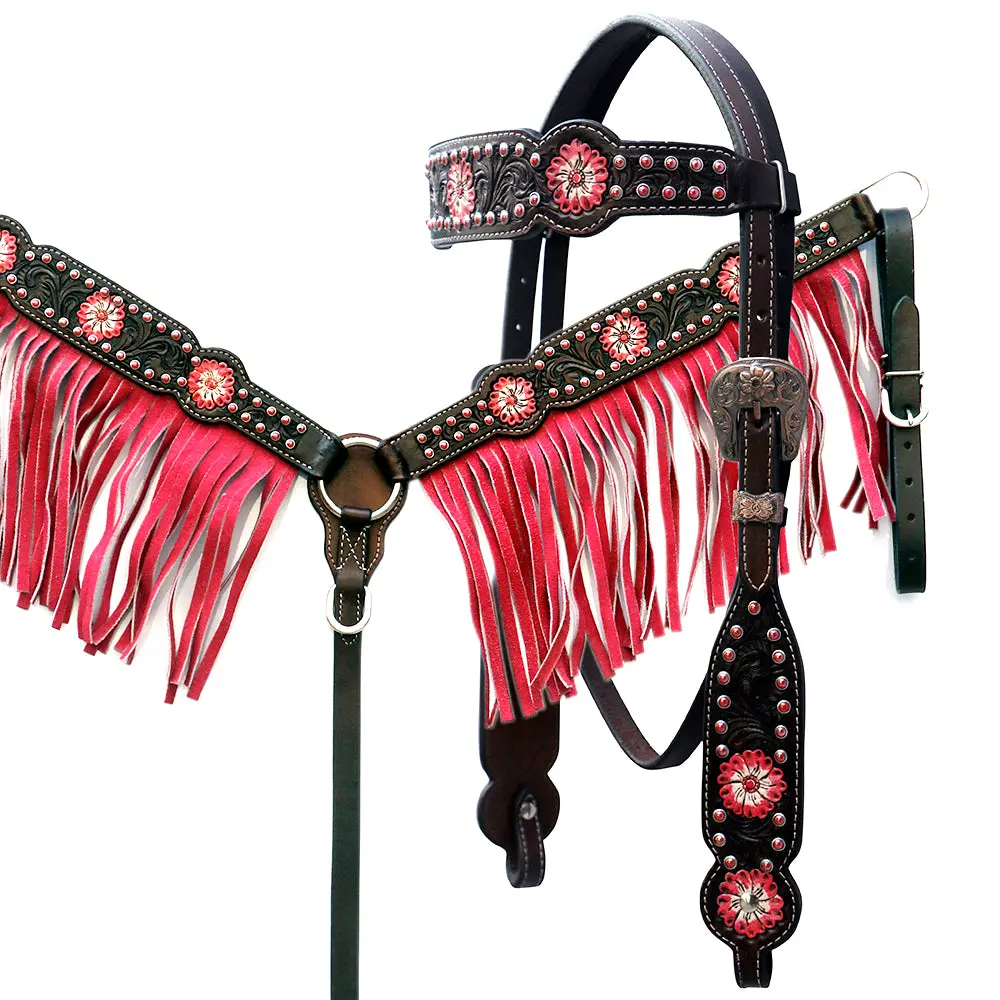 Floral Horse Western Leather Breast Collar & Headstall Comfytack By Hilason 1