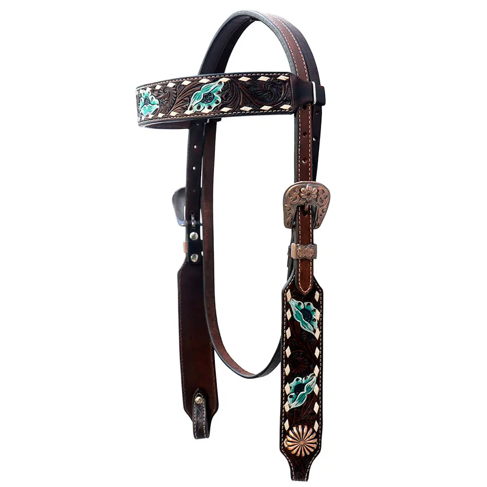 Studs Floral Hand Painted Horse Western Leather Headstall Comfytack By Hilason 1