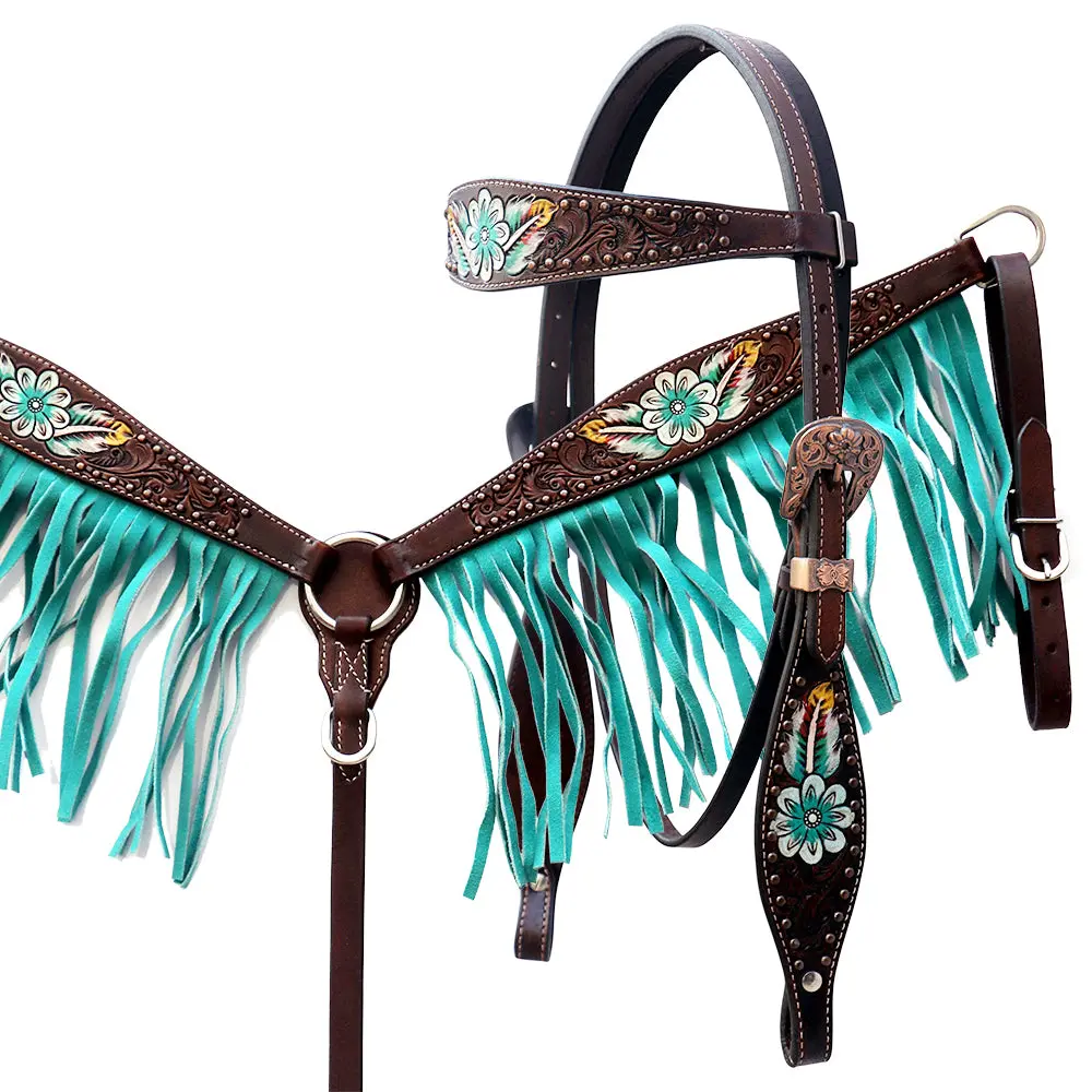 Floral Horse Western Leather Breast Collar & Headstall Comfytack By Hilason 1