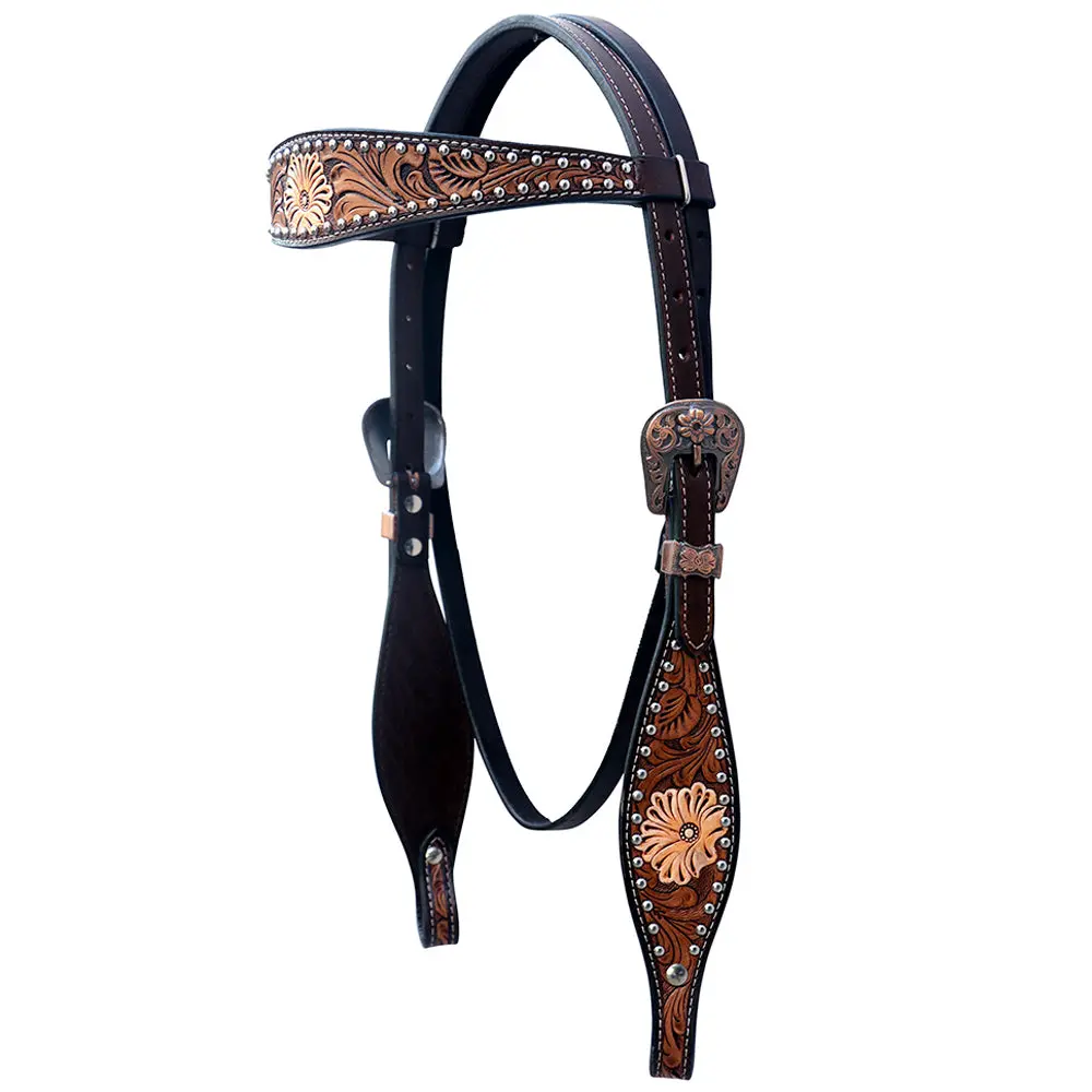Comfytack Floral Horse Western Leather Breast Collar & Headstall 1