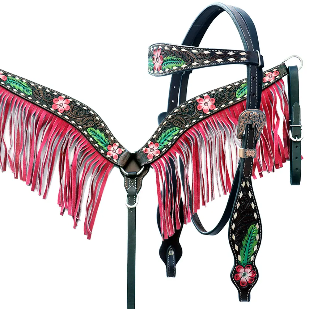 Floral Horse Western Leather Breast Collar & Headstall Comfytack By Hilason 1
