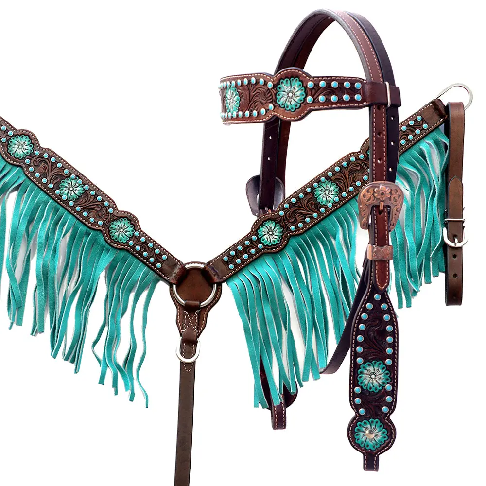 Floral Horse Western Leather Breast Collar & Headstall Comfytack By Hilason 1