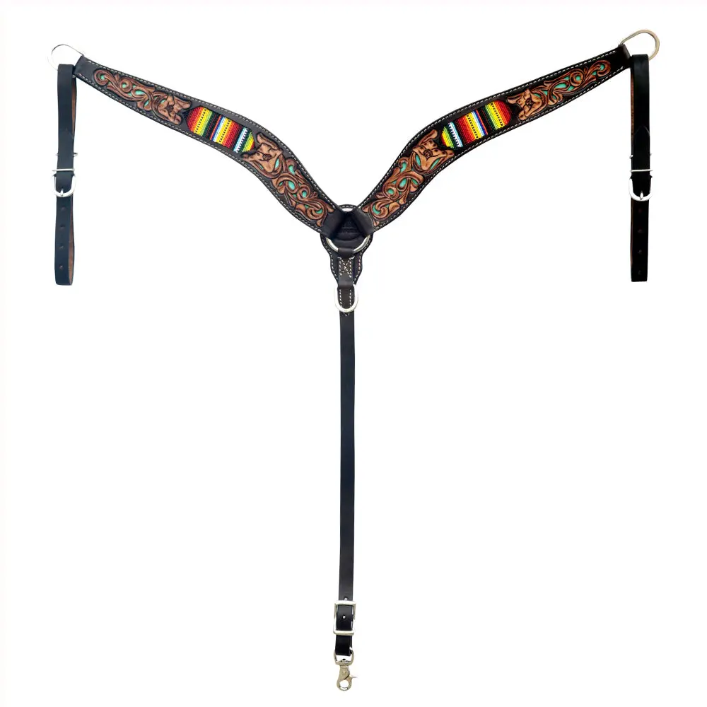 Hilason Western Leather Horse Headstall & Breast Collar Floral Beaded Brown 1